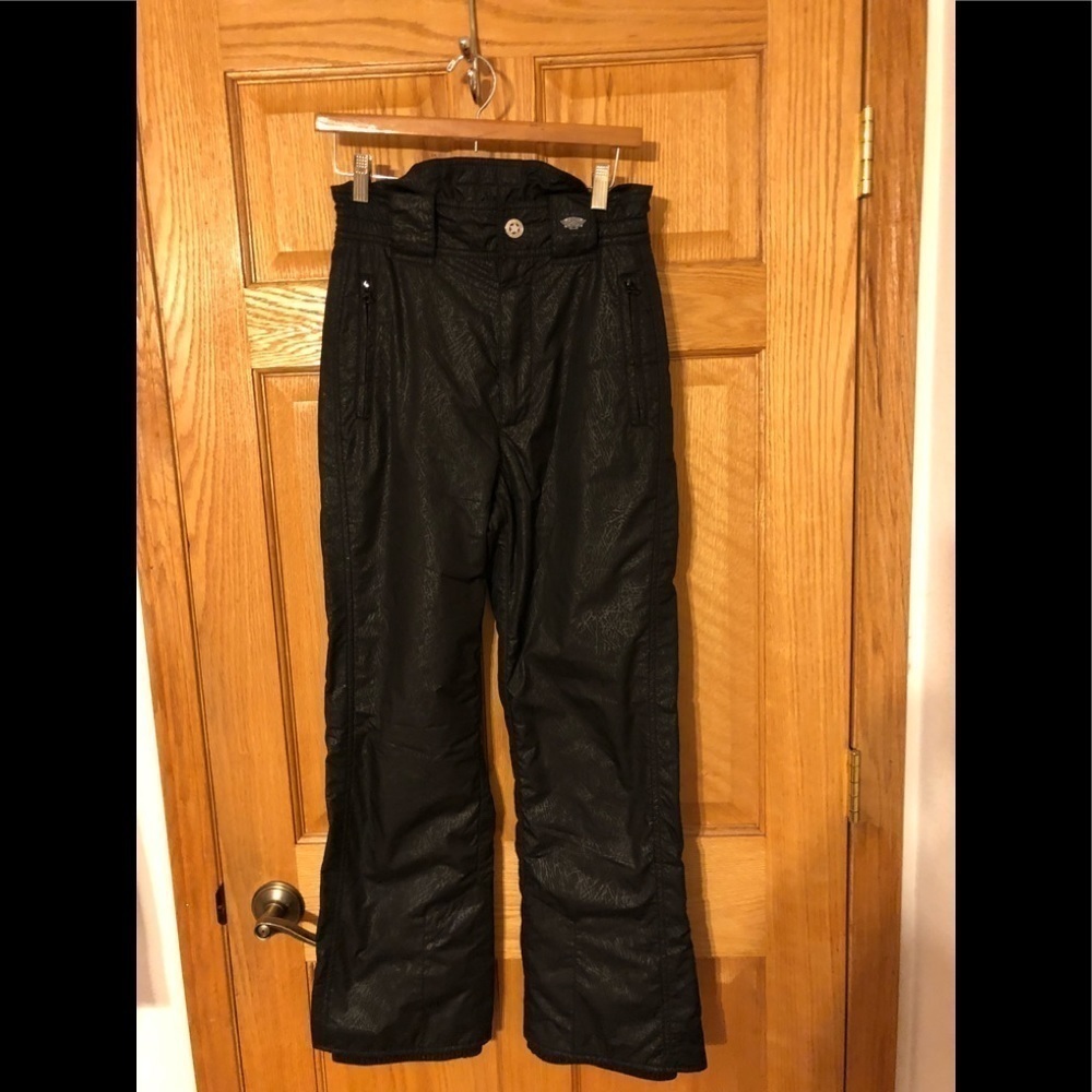 VTG 80’s Emmegi Black Printed Ski Snow Pant Sz. XS Zip Pockets Cozy Warm
